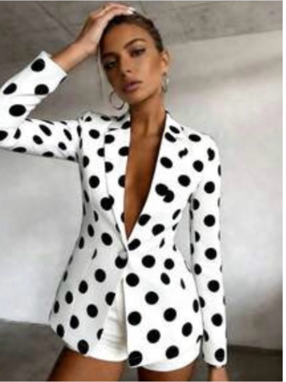 White & Black Polka Dot Single-Button Blazer